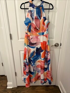 Halter-Neck Floral Watercolor Maxi Dress - Multicolor